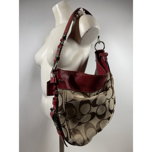 Coach Signature Y2K Hobo Bag with Red Leather Trim - Picture 1 of 12